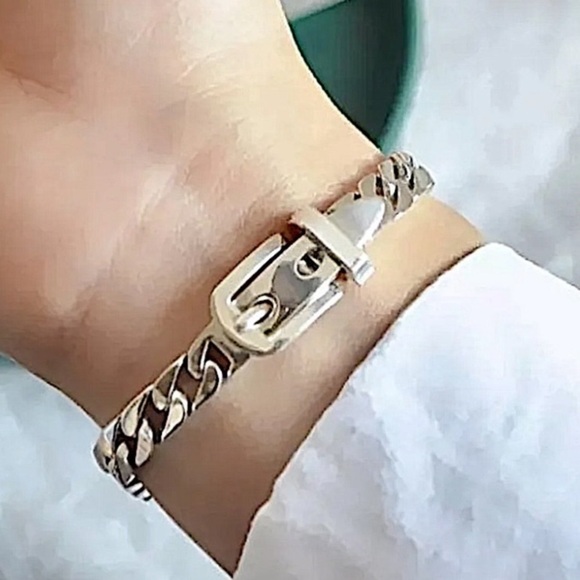 Belt Buckle Sterling Silver Chain Link Bracelet - Picture 5 of 8